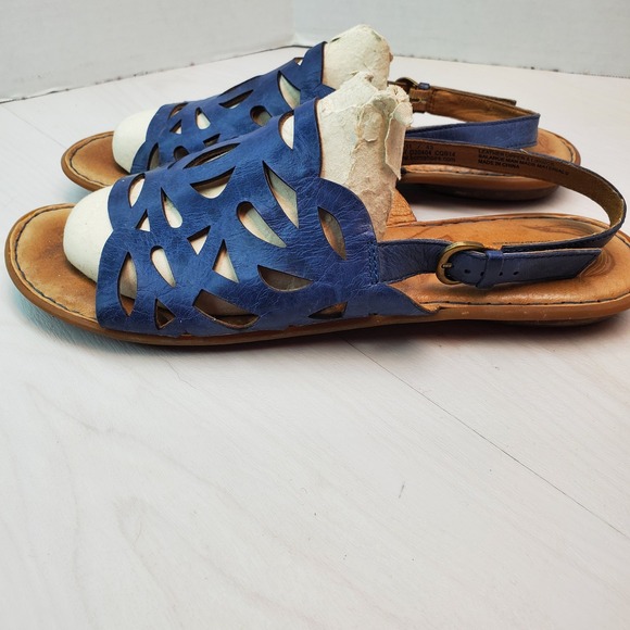 Born Blue Leather Cutout Slingback Sandals Women 11 M/W D20404 - Picture 2 of 14